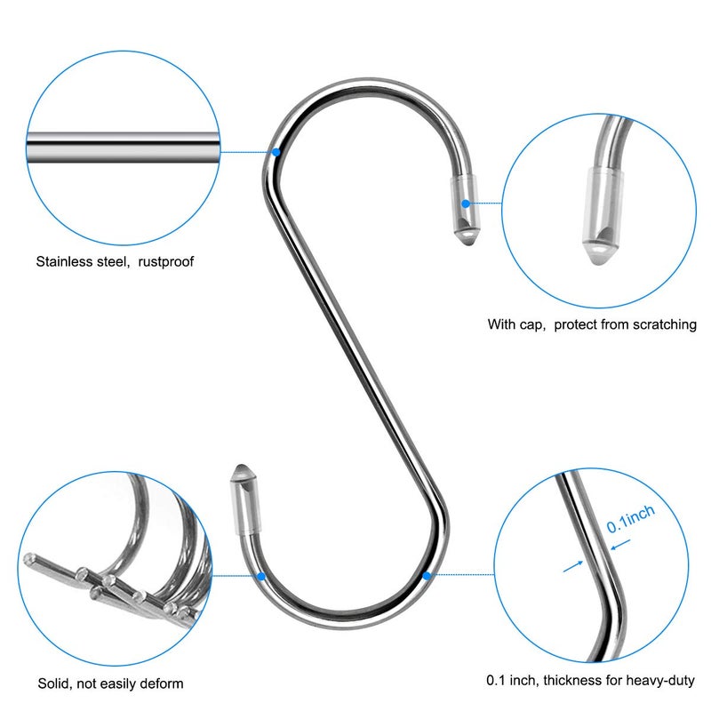 Tailpa 18 Pack S Shaped Hangers, Heavy Duty Stainless Steel Hanging Hooks for Pots, Pans, Towels, Clothes, Plants - Home, Kitchen, Bathroom, Bedroom, Garden (2.8", 3.5", 4.3", Each 6 Pack) - Image 4